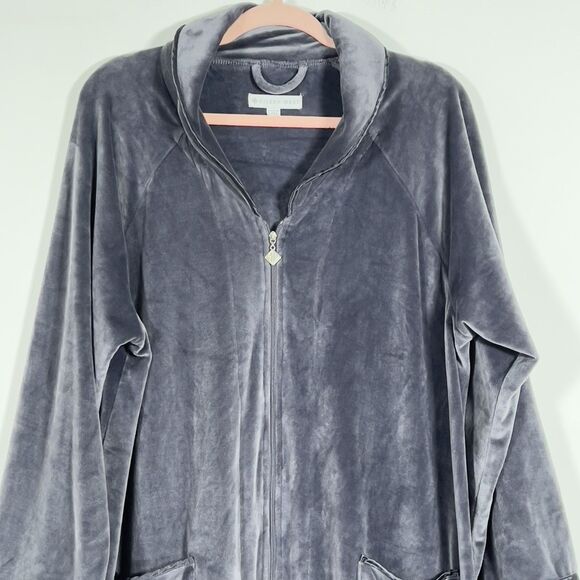Eileen West  Full Zip Longline Loungewear Robe Womens Sz L/XL Gray Velour Plush - Picture 3 of 10